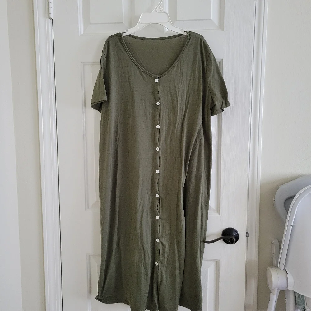 Olive Green Button-Down Dress - Picture 1 of 3